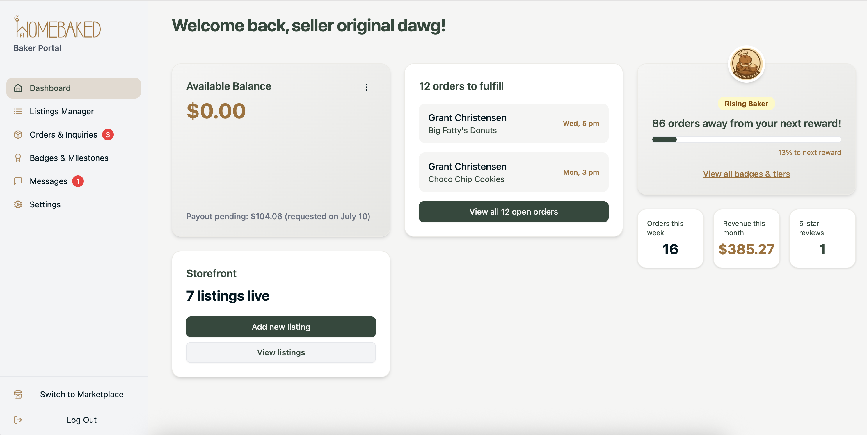Screenshot of the Seller Portal